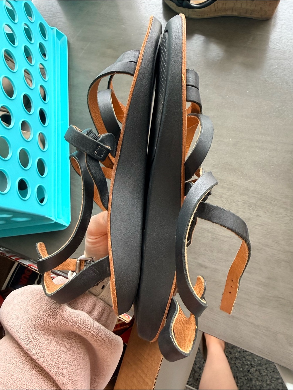 OluKai Black Leather Multi-Strap Sandals - Picture 3 of 5